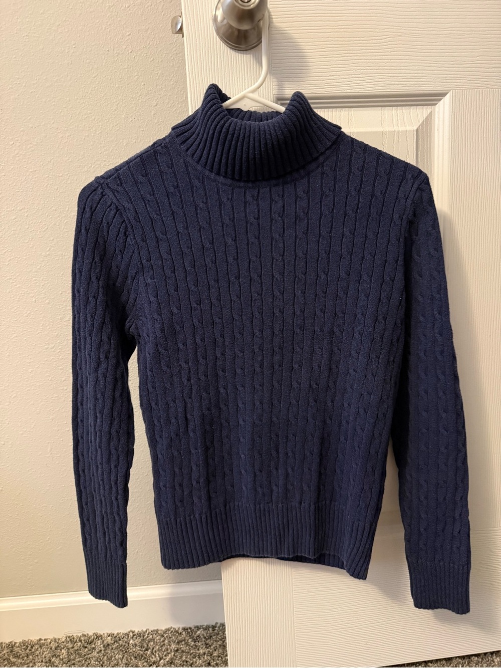 JEANNE PIERRE Navy Cable-Knit Turtleneck Sweater